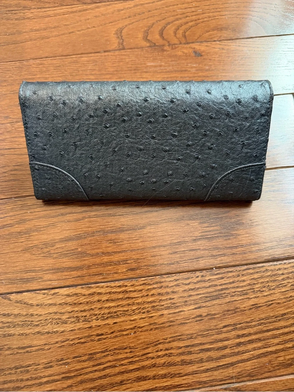 Dark Gray / Black Ostrich-Textured Envelope Wallet or Clutch w/ Gold Turn-Lock.
